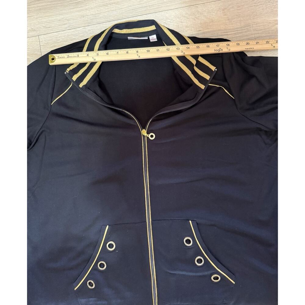 Quacker Factory Black & Gold Zip Up Jacket 2X Sporty Casual Lounge Jacket - Picture 9 of 9